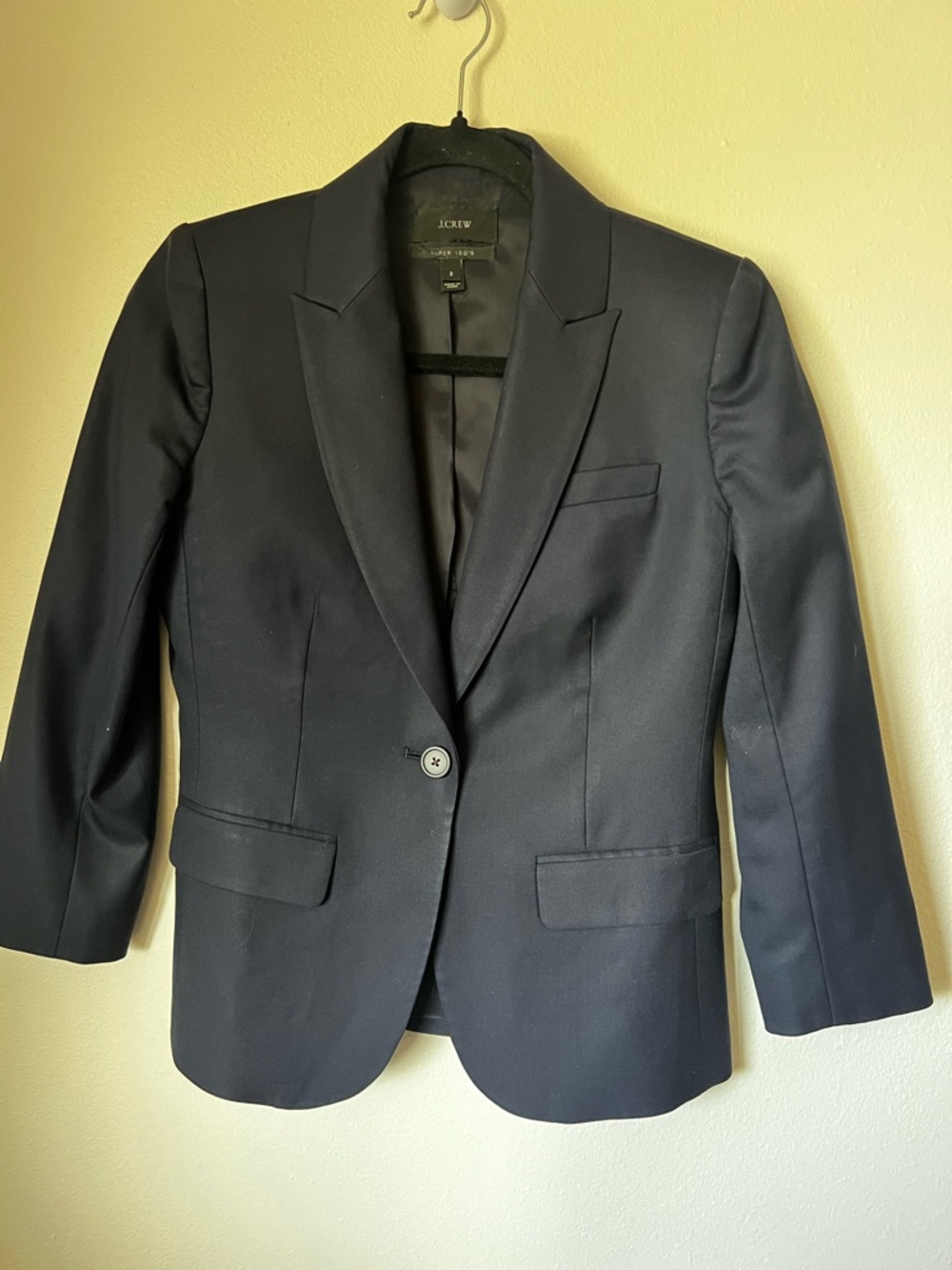 J.Crew Navy Wool Blazer Super 120s Tailored Career Jacket Size 2